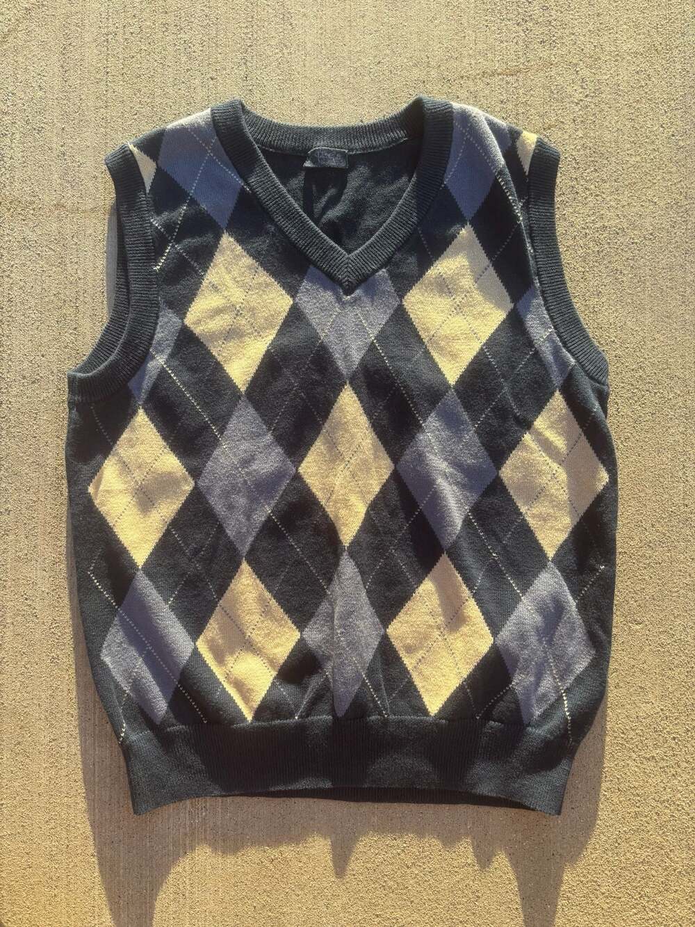Vintage Y2K John Galt Brandy Melville Argyle Knit V-Neck Sweater Vest Blue Yello